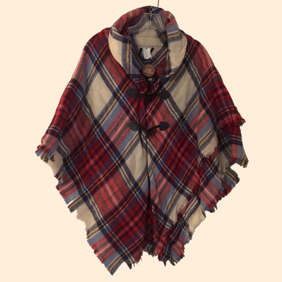 new directions Sweaters - New Directions Plaid Double Toggle Poncho